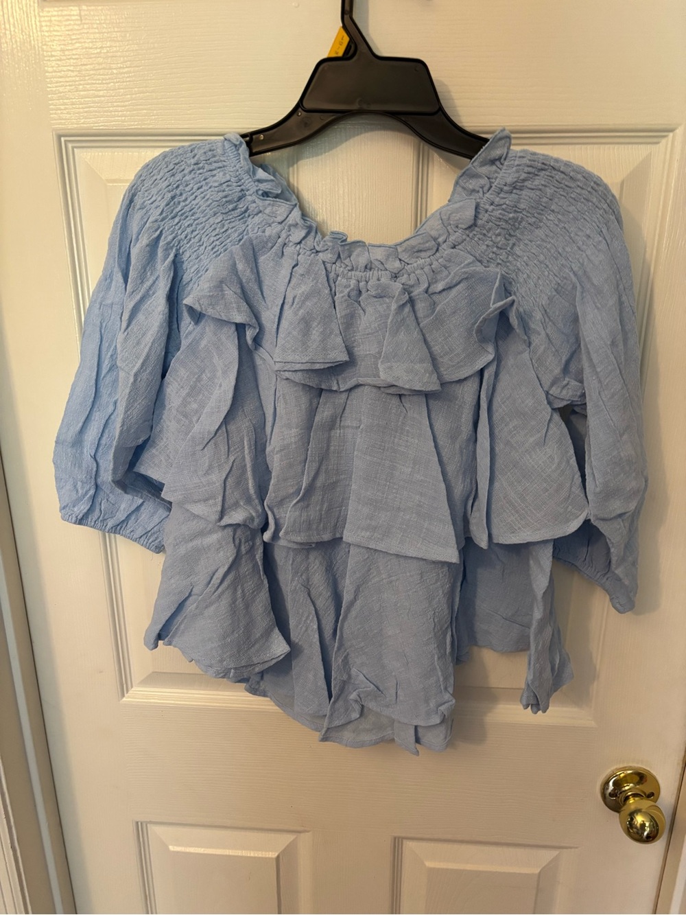 Light Blue Ruffled Women's Top - Picture 2 of 3